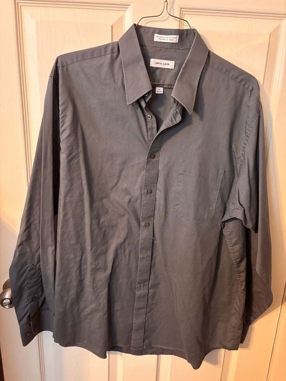 Pierre Cardin Men's Grey Long Sleeve Dress Shirt Size 18 36/37
